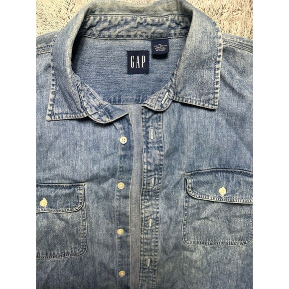 VTG Gap Denim Shirt Mens XL Button Down Distressed Jean Work Y2K 90s‎ - Picture 5 of 12